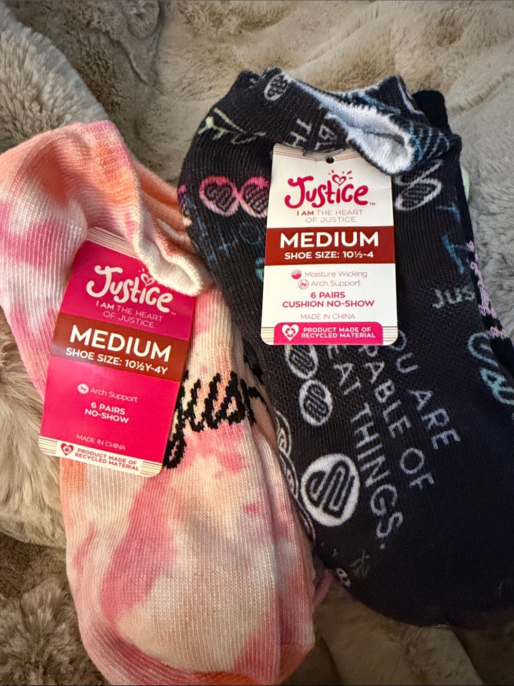 Justice No-Show Sock Pack - Pink Tie-Dye & Black Graphic